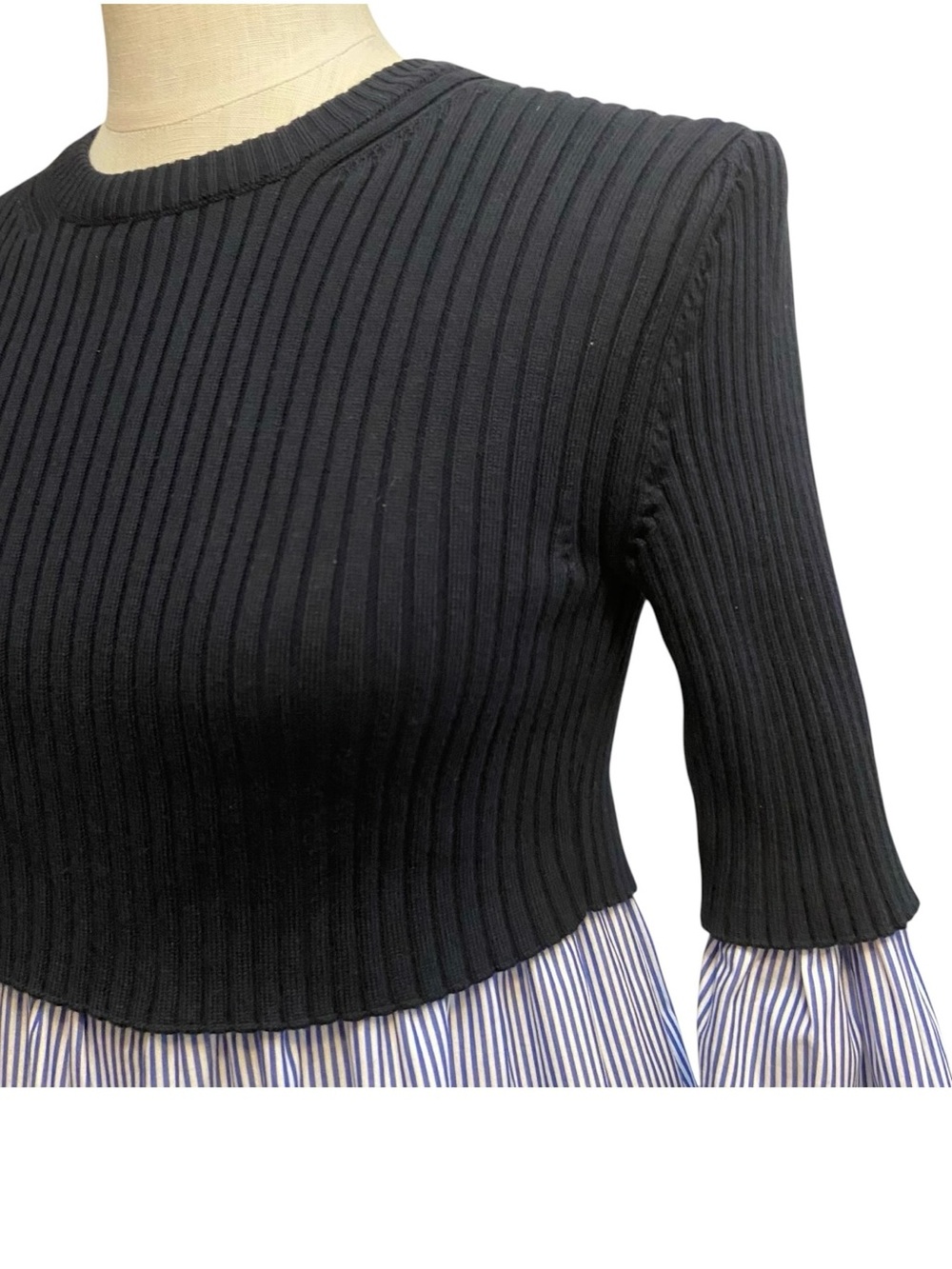 KENZO Paris Mixed Ribbed Knit And Cotton Poplin Shirt Sweater Minimalist Preppy - Picture 3 of 16